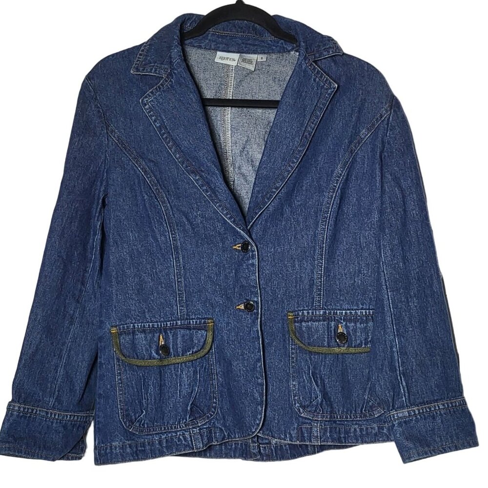 Together Womens‎ Denim Blue Jean Button Blazer Jacket Size 8 Casual Fall Y2K